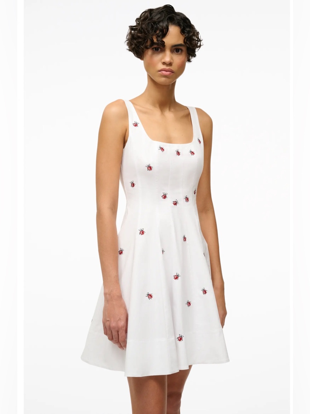 STAUD Wells Ladybug Print Stretch Cotton Minidress